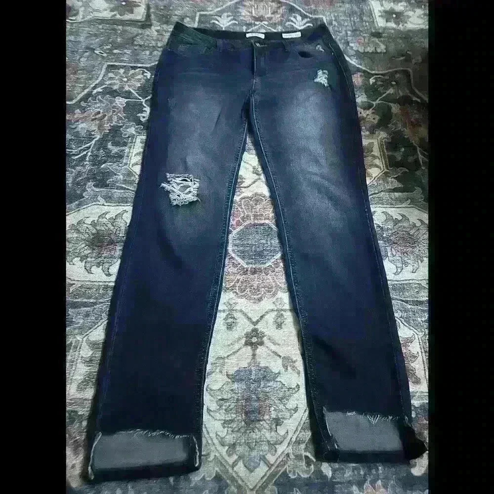Kensie Jeans Distressed Mid-Rise Knockout Skinny Ankle Jeans Blue Women 12/32